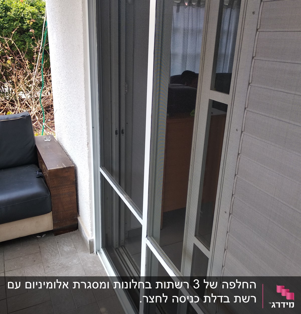 מסגרת אלומיניום לחלון עם רשת שקופה